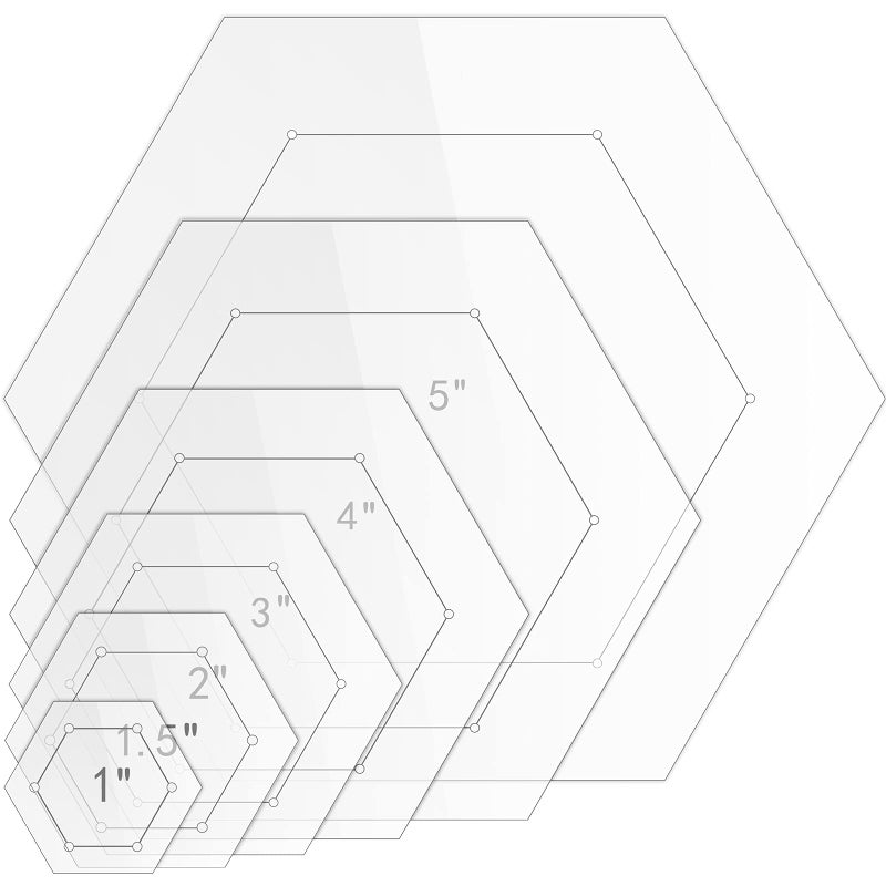 Weewooday 6 Pieces Hexagon Quilting Templates 1 Inch, 1.5 Inch, 2 Inch, 3 Inch, 4 Inch, 5 Inch with 1/4 Inch Seam Allowance, Acrylic Quilting Templates for DIY Sewing Crafts - Image 1